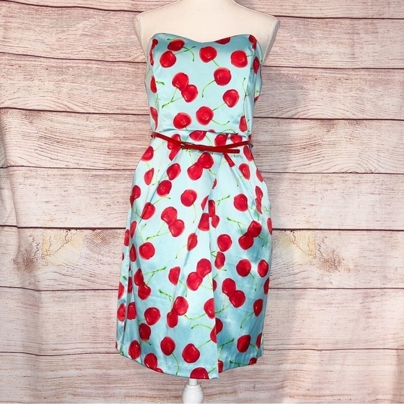 Teeze Me Blue and Red Cherry Strapless Dress Size 9 - Picture 10 of 12